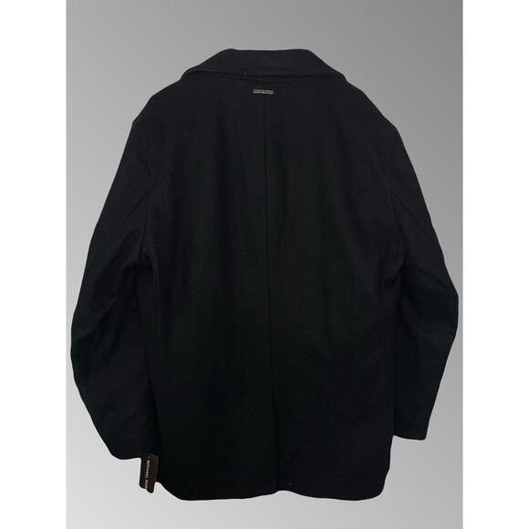 Michael Kors Black Double Breasted Heavy Wool Peacoat Overcoat - Men's Large - Picture 4 of 5